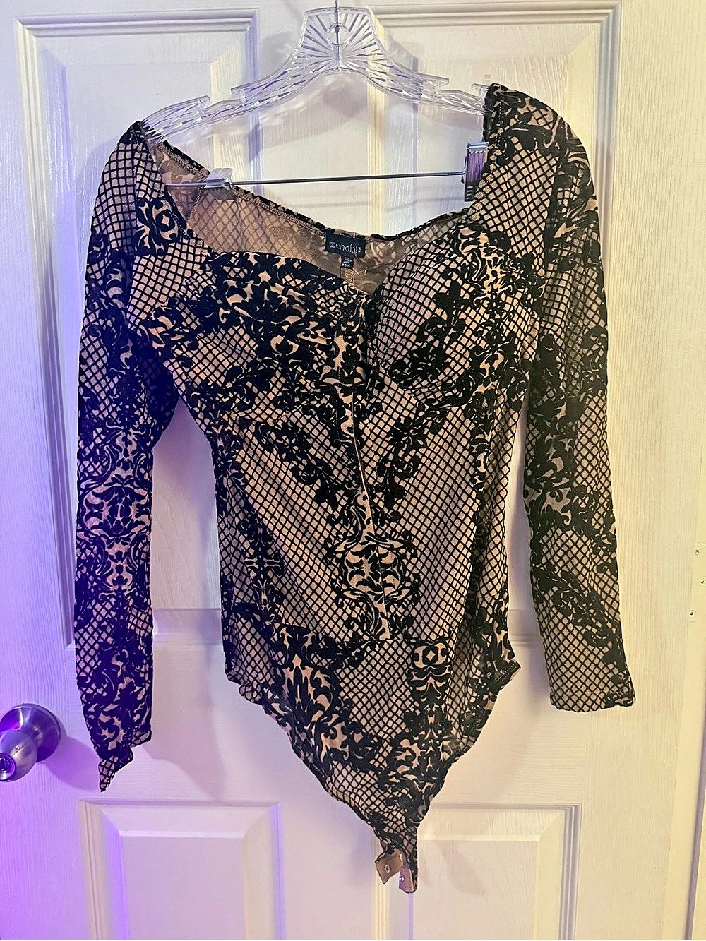 Floral Lace Blouse in Black & Brown Size XL
